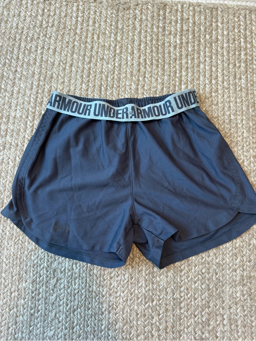 Under Armour Women's Dark Blue Athletic Shorts with Logo Waistband